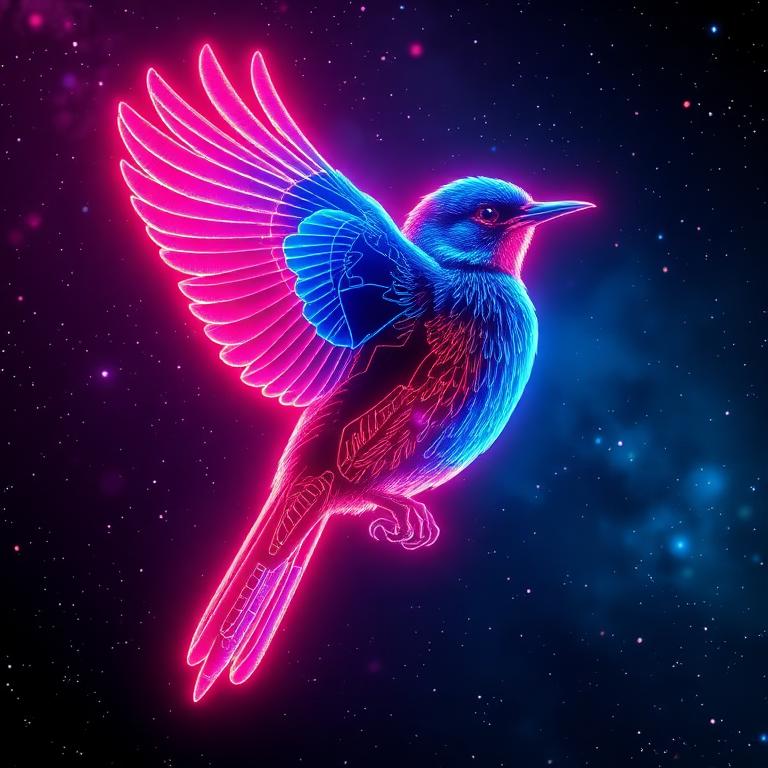 Neon holographic illustration of a Eastern Bluebird