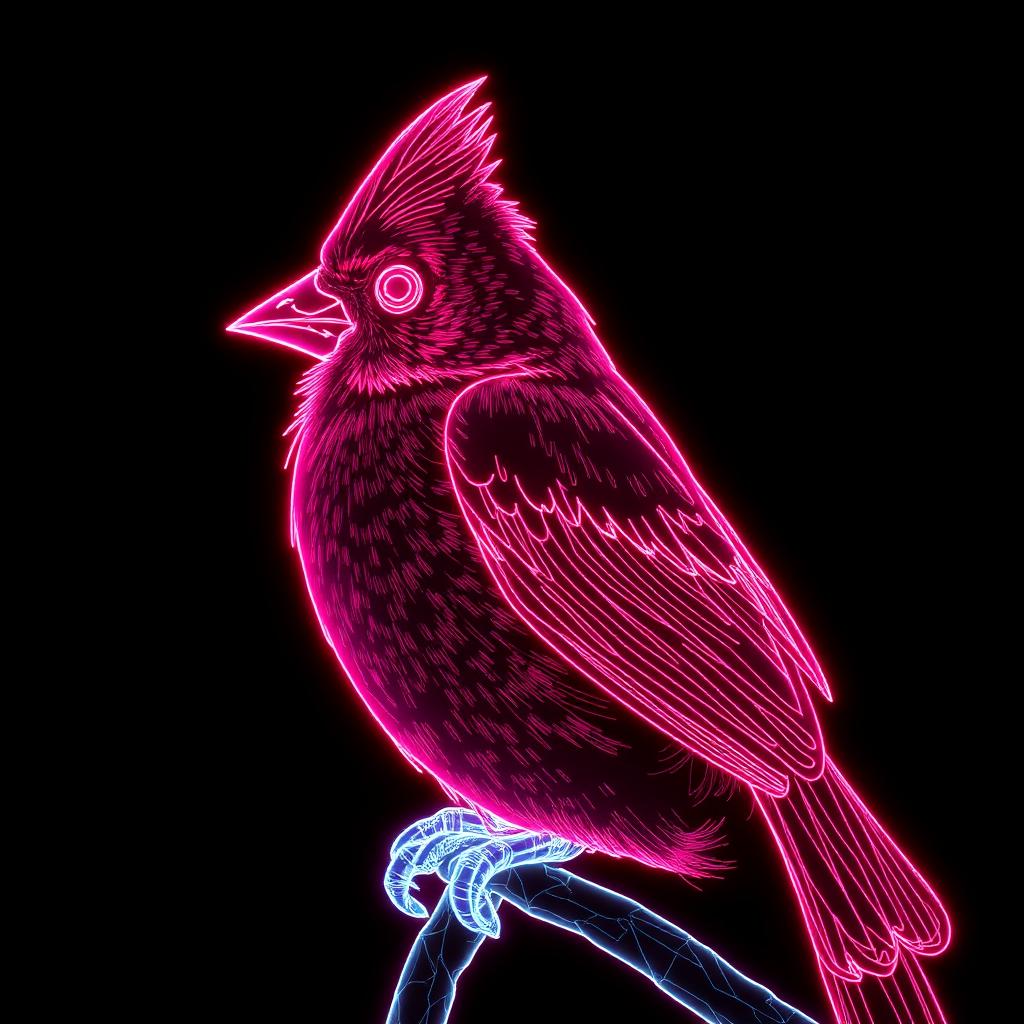 Neon holographic illustration of a Northern Cardinal