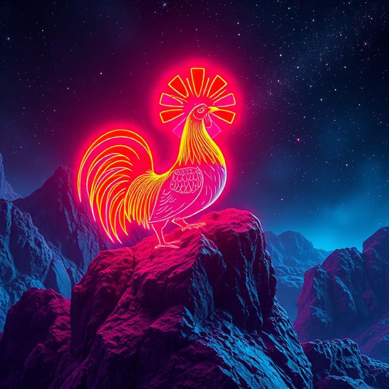 Neon holographic illustration of a Andean Cock-of-the-rock
