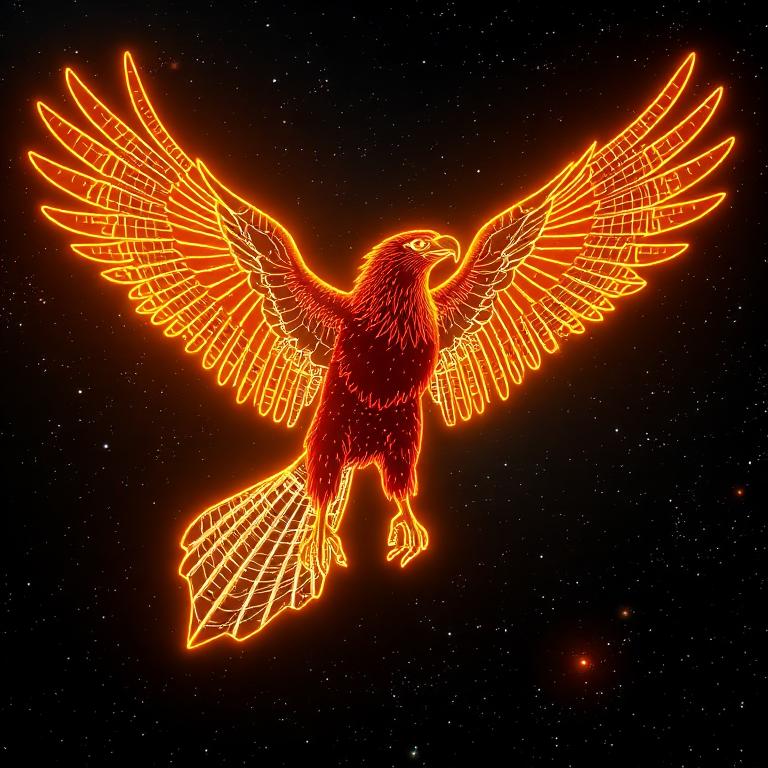 Neon holographic illustration of a African Fish Eagle
