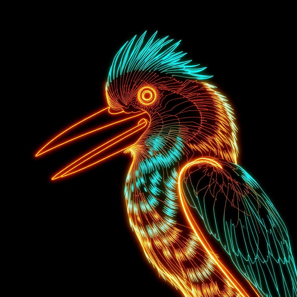Neon holographic illustration of a Laughing Kookaburra