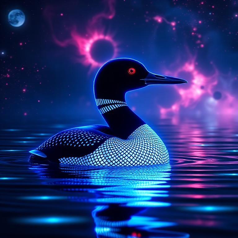Neon holographic illustration of a Common Loon
