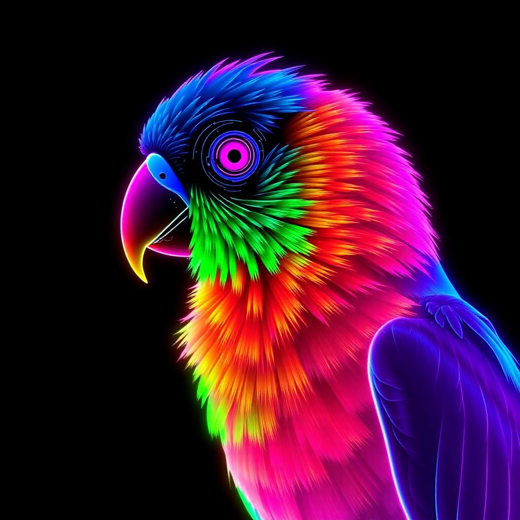 Neon holographic illustration of a Rainbow Lorikeet