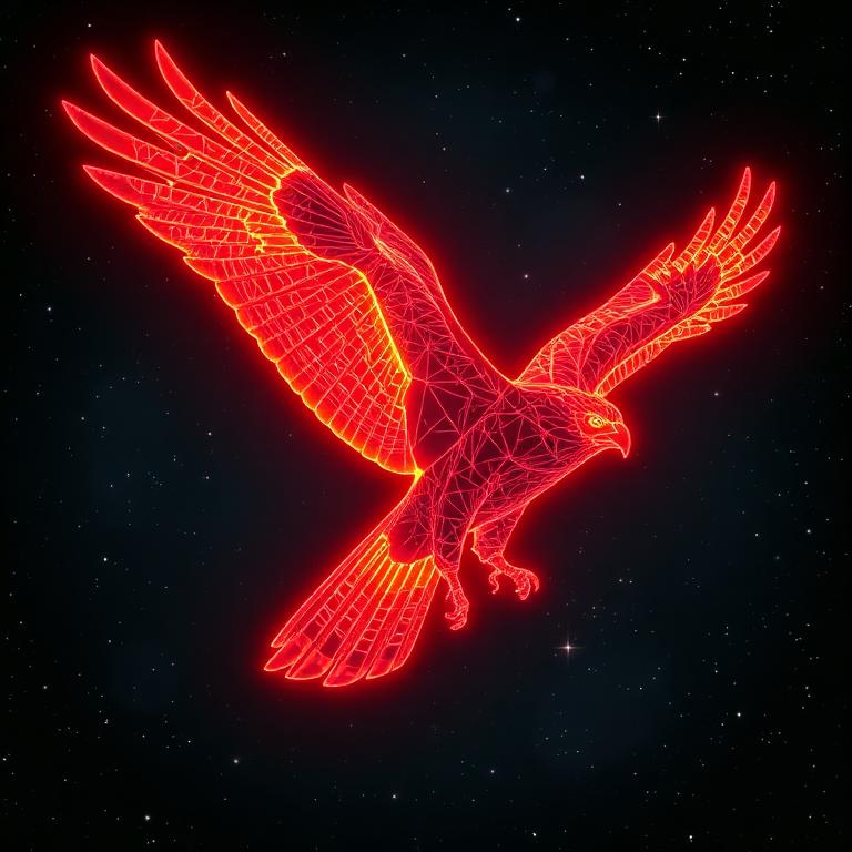 Neon holographic illustration of a Red-tailed Hawk
