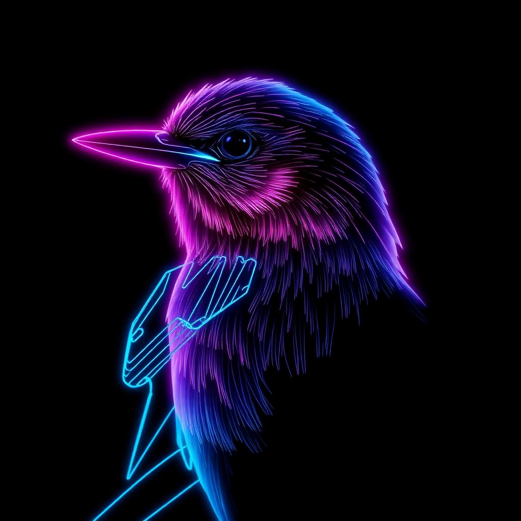 Neon holographic illustration of a Lilac-breasted Roller